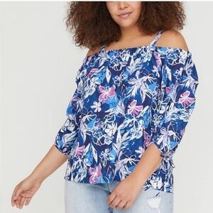 Lane Bryant Floral Cold Shoulder Blouse Size 14/16 Tropical Resort Warm Weather